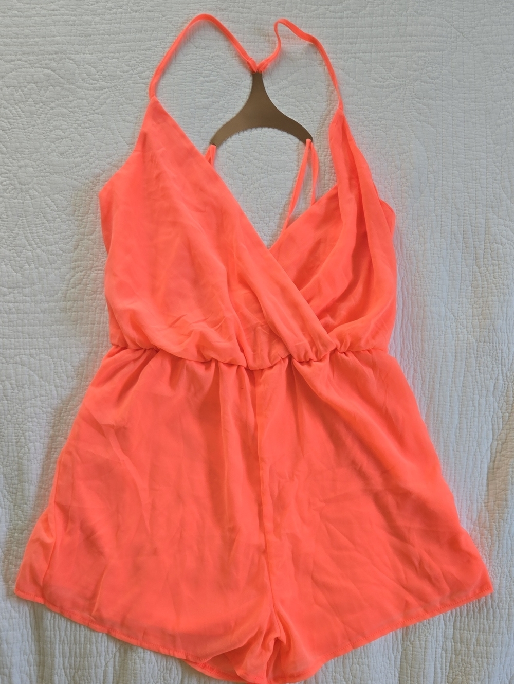 Oh My Love Coral Halter Wrap Romper